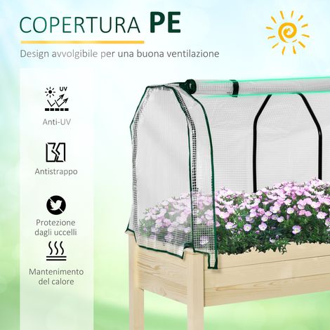 Maceta en caja con sierra de jardín, etiqueta exterior de madera y PE para plantas con flores y hortalizas, 121x55x117 cm