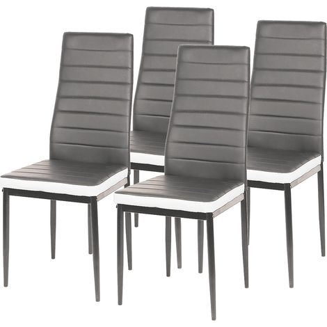 4er-Set Küchenstühle, romanischer Esszimmerstuhl, Küche mit hoher Rückenlehne, PU, Grau (1/5)