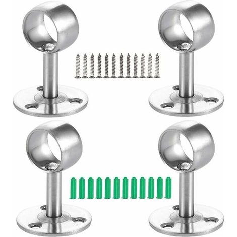 4Pcs Support pour Tringle à Rideau, Support de Tube Penderie, Support D'extrémité de Tige, Support de Tige de Suspension, pour Support de Garde-Robe, Tringle à Rideaux, Tringle à Vêtements (1/5)