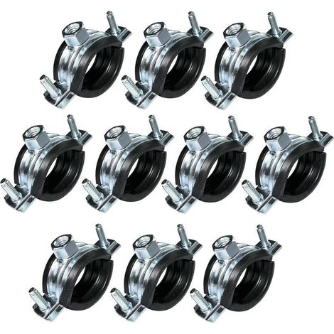 Lot de 10 Collier isophonique -support fixation avec joint - pour tuyau Ø 1'' 32-36mm - en acier zingué - à visser М8/М10 (1/4)