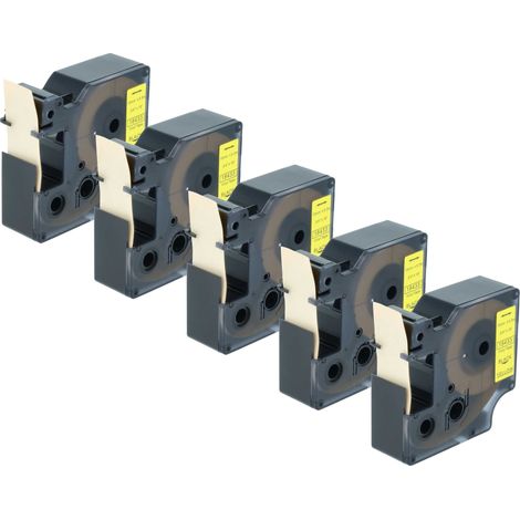 vhbw 5x Label Tape compatible with Tyco T107M  Label Printer 5.5m x 19 mm, Black on Yellow, Vinyl, plastic (1/5)
