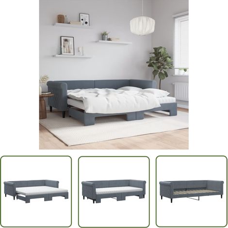vidaXL Tagesbett Ausziehbar mit Matratzen Dunkelgrau 90x200 cm Samt (1/5)