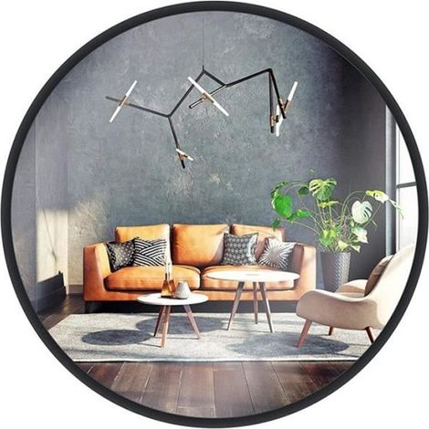 Miroir mural, rond, avec cadre en aluminium Miroir revêtu de téflon, diamètre 40, facile à assembler1PCS noir-Ywey (1/4)