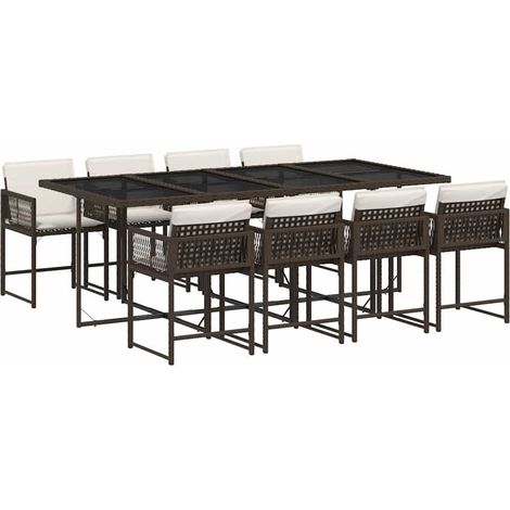Maison Exclusive - 9-tlg. Garten-Essgruppe mit Kissen Braun Poly