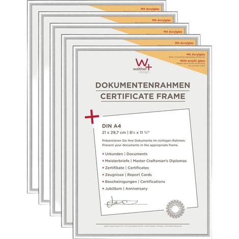 Cadre photo argent 21 x 29,7 cm (DIN A4) avec verre d’art 5 pack, cadre en plastique KVX130S5 (1/4)