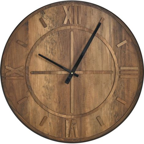 Horloge Murale à Chiffres Romains Style Rustique Décorative Marron Saulges (1/5)