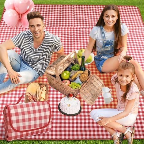 Couverture Pique Nique 200x200,Nappe Pique Nique,Natte de Plage,Imperméable,Tapis Pique Nique Pliable avec Poignée,pour Jardin,Nappe, BBQ,Randonnée,Voyage Couverture de Rouge Tapis de Plage (1/5)