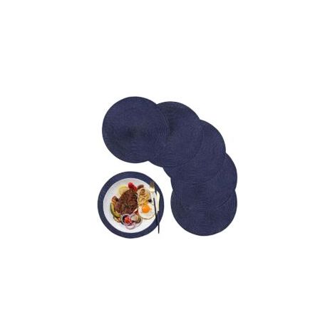 Sets de table, lot de 6, sets de table ronds de 15 pouces, lavables en polypropylène pour cuisine, table à manger, fêtes, mariages (bleu) - Crezuo (1/4)