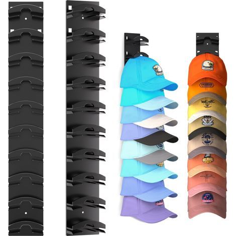 Lot de 2 porte Casquette, Range Casquette Mural Avec Adhésif Puissant Pouvant Contenir Jusqu'à 20 Chapeaux, support casquette Multicouche Avec 2 Options de Montage (1/5)