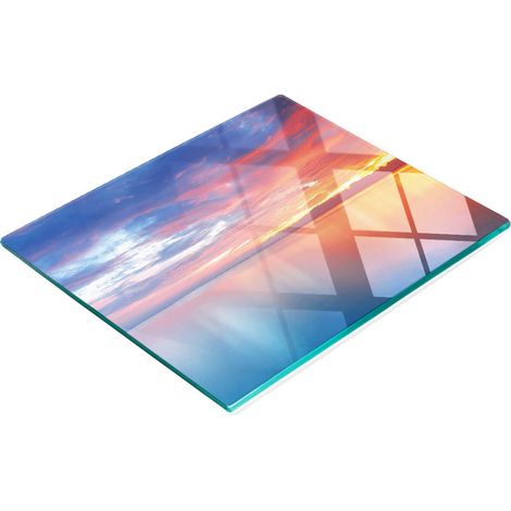Tabla decorativa de cristal para servir aperitivos, diseño de puesta de sol, 60x52 cm. (1/5)