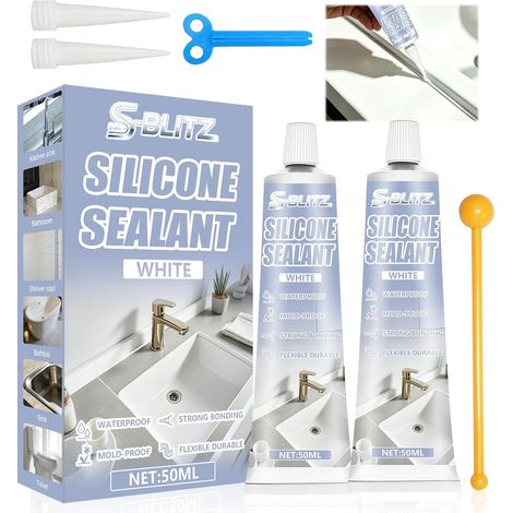 Joint Silicone Blanc, Joint Salle de Bain, Colle Silicone Mastic D'étanchéIté pour Cuisines,Imperméable Flexible, pour Bains, Cuisines, Douche,Fenêtre, Mastic Silicones 100ml (1/5)