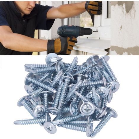 50 vis autoperceuses Phillips en acier au carbone zingué bleu-blanc, tête ronde de 4,2 x 25 mm avec rondelle. (1/5)