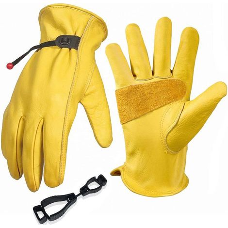 Filiyano-Gants de jardinage unisexes, gants de travail en cuir de vachette, gants de jardinage anti-épines, jaunes (1/5)