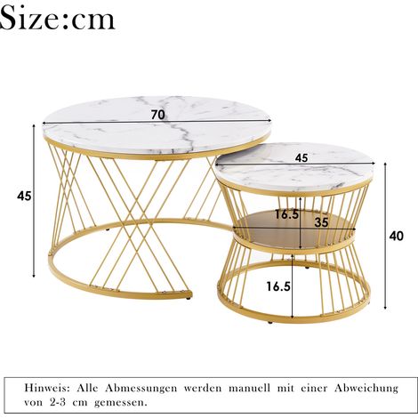 WF319028AAA)Moderne Nesting Couchtisch, Hochglanz Couchtisch Satz ,Marmor Furnier Sofa Seite Nest von Tischen Runde Endtische, Satz von 2, Goldene Farbe Frame (1/5)