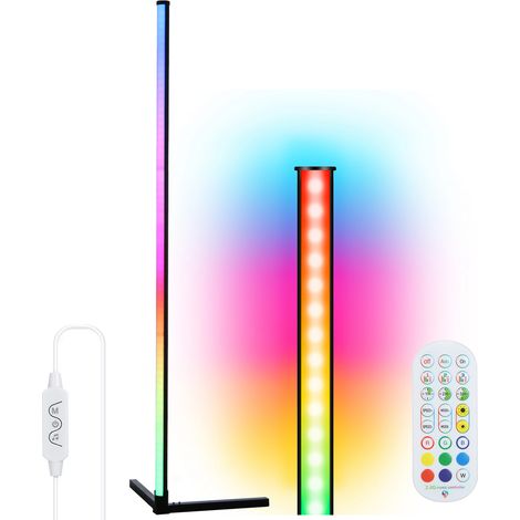 Neoglint Lampadaire d'angle RGB 72 LED Bluetooth 5V CC avec Télécommande App Android iOS Musique Minuterie 1H/2H/3H Réglable Lumi/Vitesse Température Couleur USB Noir Plastique Alu 125cm 1 Kit (1/3)