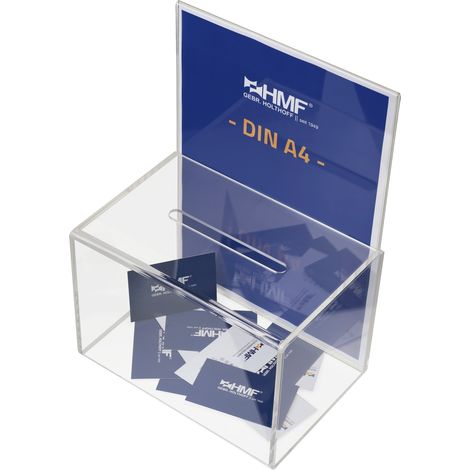 HMF 46916 Spendenbox Acryl Din A4 Blatteinschub, Acrylbox, Spendenbox, 22 x 15 x 31 cm (1/5)
