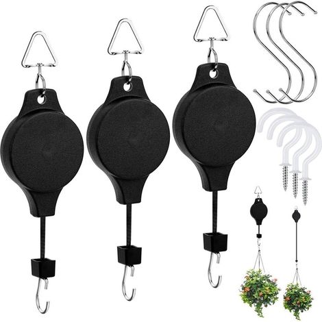 Lot de 3 crochets rétractables pour poulie de plantes réglables et résistants pour suspendre les paniers et mangeoire à oiseaux avec 3 crochets de plafond blancs (1/5)