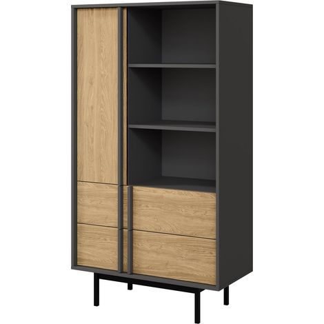 Estantería Levali 103, Roble, Abierto, Con cajones, Con puertas, Aglomerado laminado, Número de puertas: 0, Número de cajones: 0, 155x83x43cm