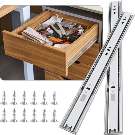 glissiere pour tiroir 6 paires (12pcs), 35cm Glissières de tiroir à fermeture automatique douce, extension complète avec glissières à roulement à billes, coulisse tiroir 45kg de capacité (1/5)