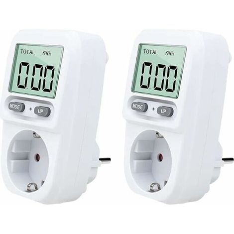 Wattmetro plug-in da 2 pezzi, misuratore di potenza portatile intelligente con display LCD, protezione da sovraccarico, potenza massima 3680 W, per uso domestico