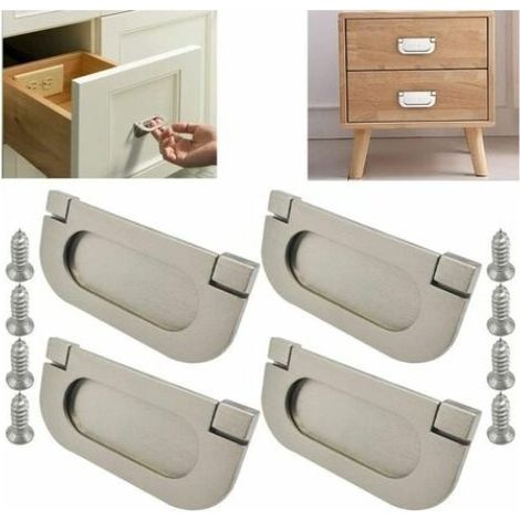 Poignée invisible argentée en acier inoxydable (lot de 4) - Accessoires pour armoires, tiroirs, commodes et penderies (1/5)