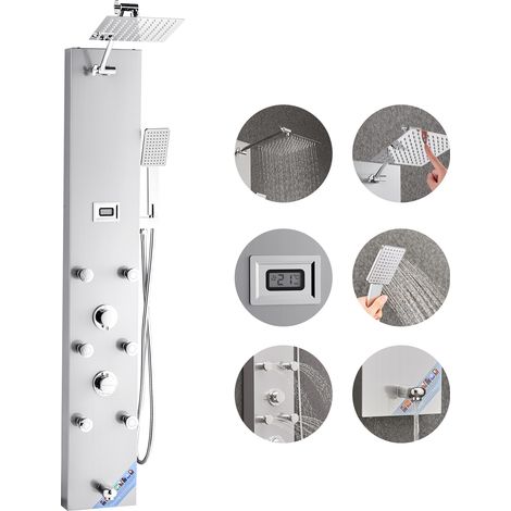 VEVOR Colonne de douche avec pommeau de douche effet pluie, systeme de panneau de douchette mural haute pression acier inox brosse 124 cm, robinet 4 fonctions, avec 6 jets corporels, douchette a main