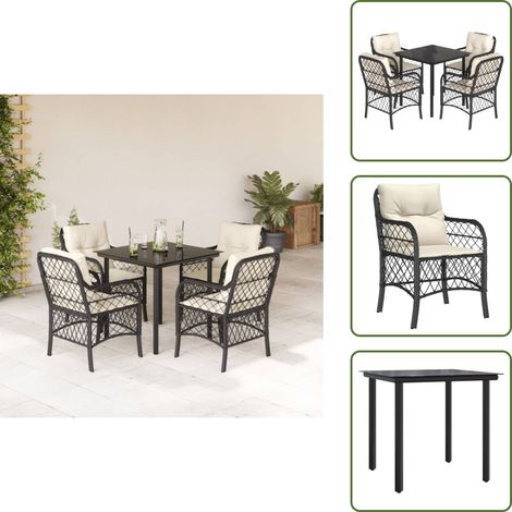 Sillas de jardín - vidaXL Set de muebles jardín 5 pzas con cojines ratán sintético negro - Mesa de jardín
