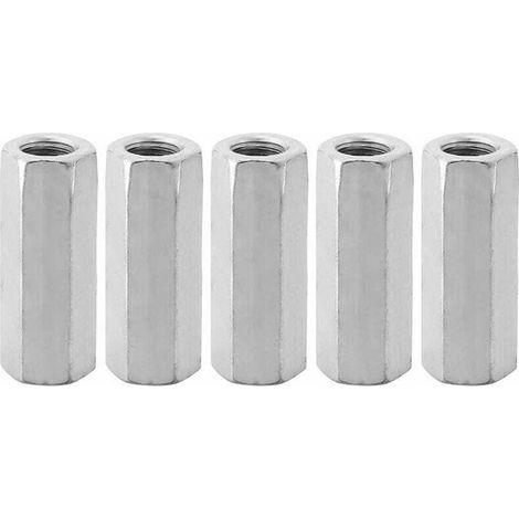 Dadi a manicotto in acciaio al carbonio M12 × 5 pezzi – Manicotto esagonale lungo 50 mm per asta filettata M12, bussola di fissaggio