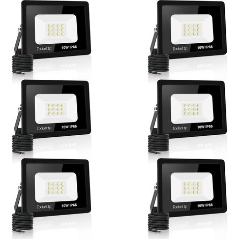 6PCS Projecteur LED Extérieur, 10W Spot LED Exterieur 1000LM Super Lumineux 6500K Blanc Froid Éclairage de Sécurité Extérieur IP66 Imperméable pour Garage Jardin Terrasse Parking