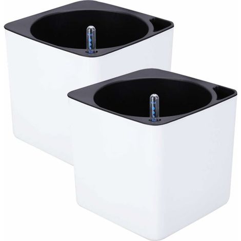 Filiyano-Pots à herbes aromatiques à arrosage automatique avec système d'irrigation, pots de fleurs d'extérieur (2 blancs avec indicateurs de niveau (1/5)