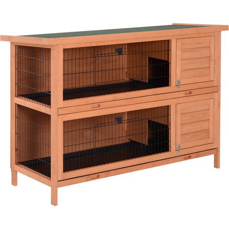 Conigliera su gambe a due livelli 137 x 50 x 93 cm cassetti estraibili 4 ante chiavistelli in stile rustico in legno naturale 210007605