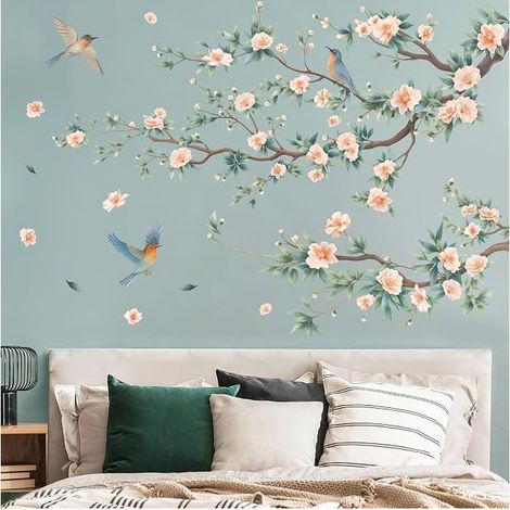 Rose Flower Branches Wall Stickers, Large Camellia Wall Sticker, Wall Sticker for Bedroom, Living Room, Sofa (1/5)