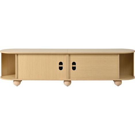 Ensemble mobilier TV avec table basse ronde en MDF naturel et meubles TV avec portes coulissantes (1/5)
