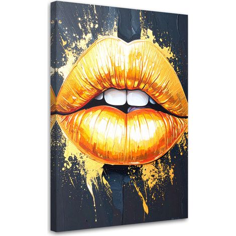 Wandbild für das Wohnzimmer Schlafzimmer Loft Goldene Lippen Glamouröse Frau 70x100 cm