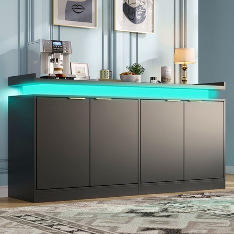 Sideboard mit LED, 4 Türen, 160 x 39 x 83 cm, MDF schwarz HAVRYA (1/5)