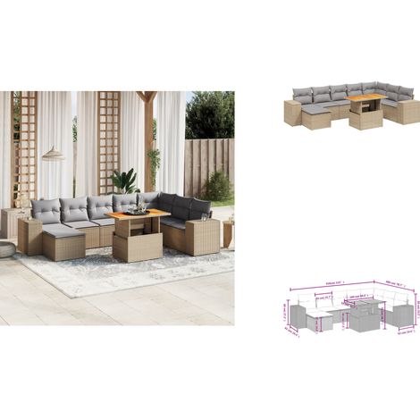 9-tlg. Garten-Sofagarnitur mit Kissen Beige Poly Rattan - Gartenmöbel Set - PE-Rattan Möbel - Outdoor Lounge - Gartenecke - Terrassenmöbel (1/3)