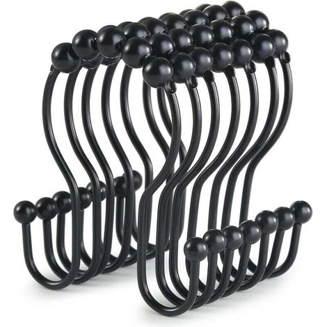 Lot de 12 crochets de rideau de douche noirs, anneaux de rideau de douche antirouille, anneaux de rideau de douche double couche, conception anti-chute coulissante (noir) (1/4)