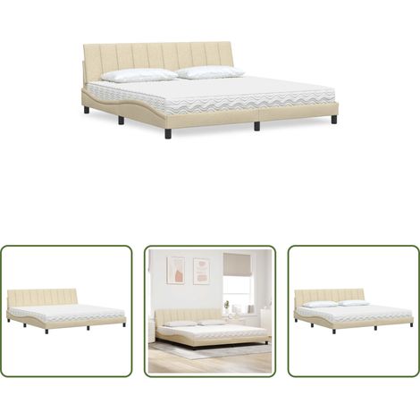 Schlafzimmer - Bett mit Matratze "Hanko" Creme 200x200 cm Stoff (1/5)