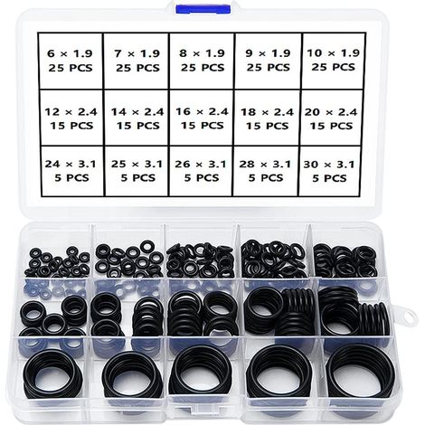 225 Pièces 15 Tailles Joint Torique Noirs Kit d'assortiment, Joints Toriques Métriques en Caoutchouc Nitrile, pour Robinet, Véhicule Climatisation, Electroménagers, Roulement, Pompe (1/5)