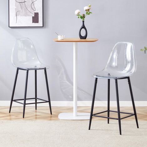 Lot 2 tabourets de bar transparents, structure métal argenté/doré/noir, design moderne, cuisine bar restaurant, chaises seules (1/5)