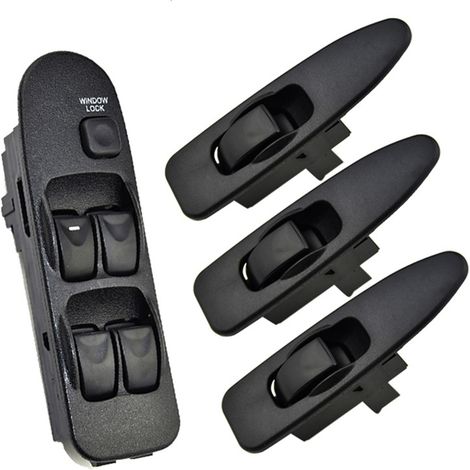 Kit Interrupteurs de Vitres Électriques MR740599 pour Mitsubishi – Commande Lève-Vitres Automobile 1 Interrupteur Principal + 3 Boutons 4 Pièces, Noir (1/4)