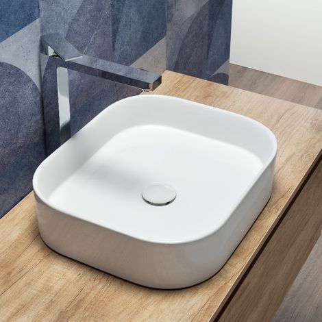 Lavabo da Appoggio a Bacinella 45x38 Cm Design Moderno Bianco (1/4)