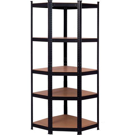Étagère métallique en kit d'angle 70 x 40 x 180 cm Étagère de Rangement Couleur Noire avec 5 étagères réglables Supporte jusqu'à 875 kg (1/5)