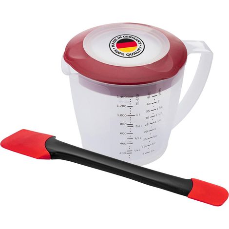 Set Pâtisserie à 2 Pièces, Gobelet Mélangeur avec Couvercle, 1,4 L et Racloir à Pâte, plastique/silicone, Transparent/Rouge/Noir, 310522E6 (1/5)