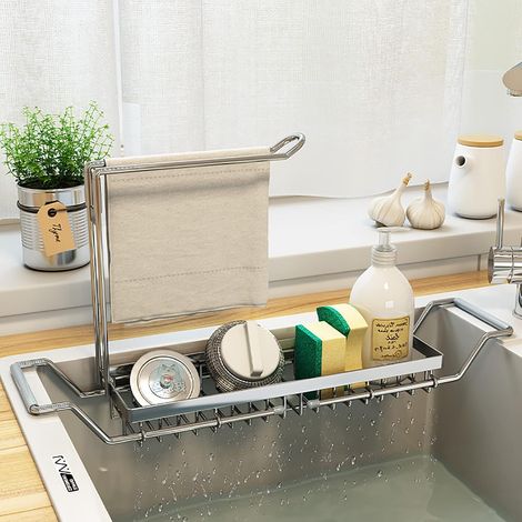 Porte-Eponge Extensible - Acier Inoxydable 304 - Pour Evier Cuisine - Hauteur Réglable 42,4 À 53,8 Cm - 1 Pièce (1/5)