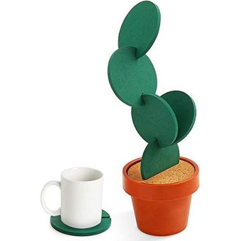 Ensemble de 6 dessous de verre et porte-pots de fleurs à faire soi-même sur le thème des cactus (1/5)