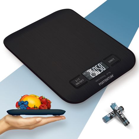 Balance de Cuisine Électronique de Précision 5000g/1g avec Écran LCD Rétroéclairé, 6 Unités et Fonction Tare Acier Inoxydable, Digital, Balance Alimentaire, Noir (1/5)