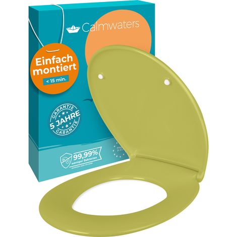 Calmwaters® Premium WC Sitz einfache Montage, Toilettendeckel bis 250 kg, Made in EU, antibakterieller Duroplast, Absenkautomatik, 2 Montage Optionen, abnehmbar, Klobrille, oval, Oliv-Moosgrün (1/5)