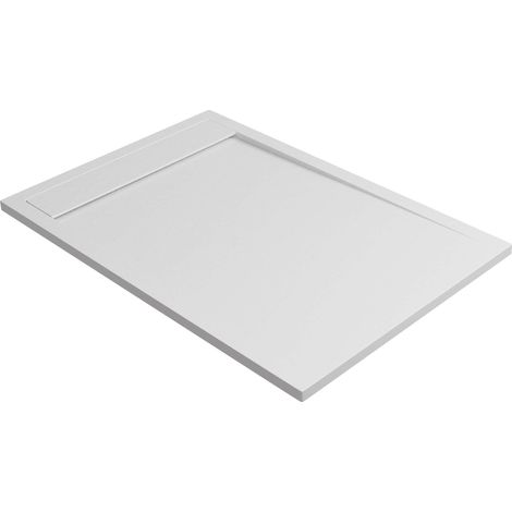 Receveur de douche 130x90 extra-plat Blanc en résine minérale antidérapant effet ardoise - Magnus LAVABERG (1/4)