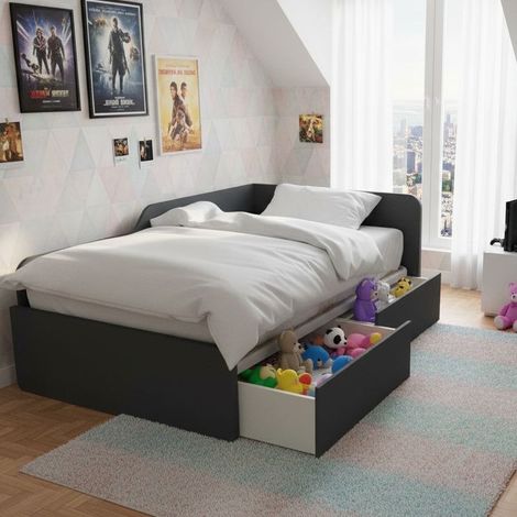 Divano letto singolo 120x190 con cassettoni - Ideale per camerette - Basalto (1/5)